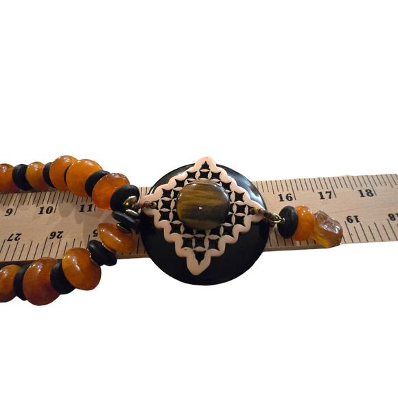 Chico's Statement Necklace Chunky Beads Tiger Eye Pendant 20 Inch Boho Jewelry - Picture 7 of 8